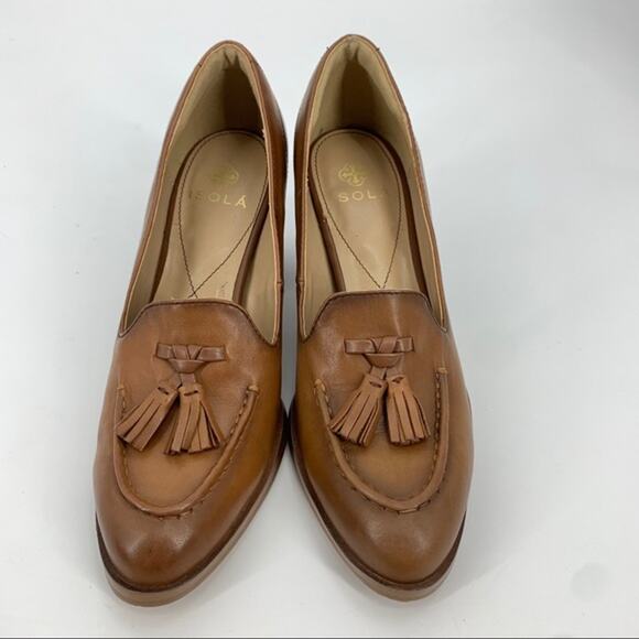 Isola Brown Leather Loafer Tassel Pumps CCEG16 sz 10M - Picture 2 of 7